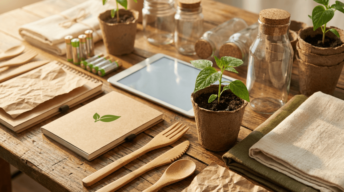 Curated selection of Talora products including innovative technology, eco-friendly pet accessories, and spiritual jewelry arranged on natural materials with warm, minimalist styling